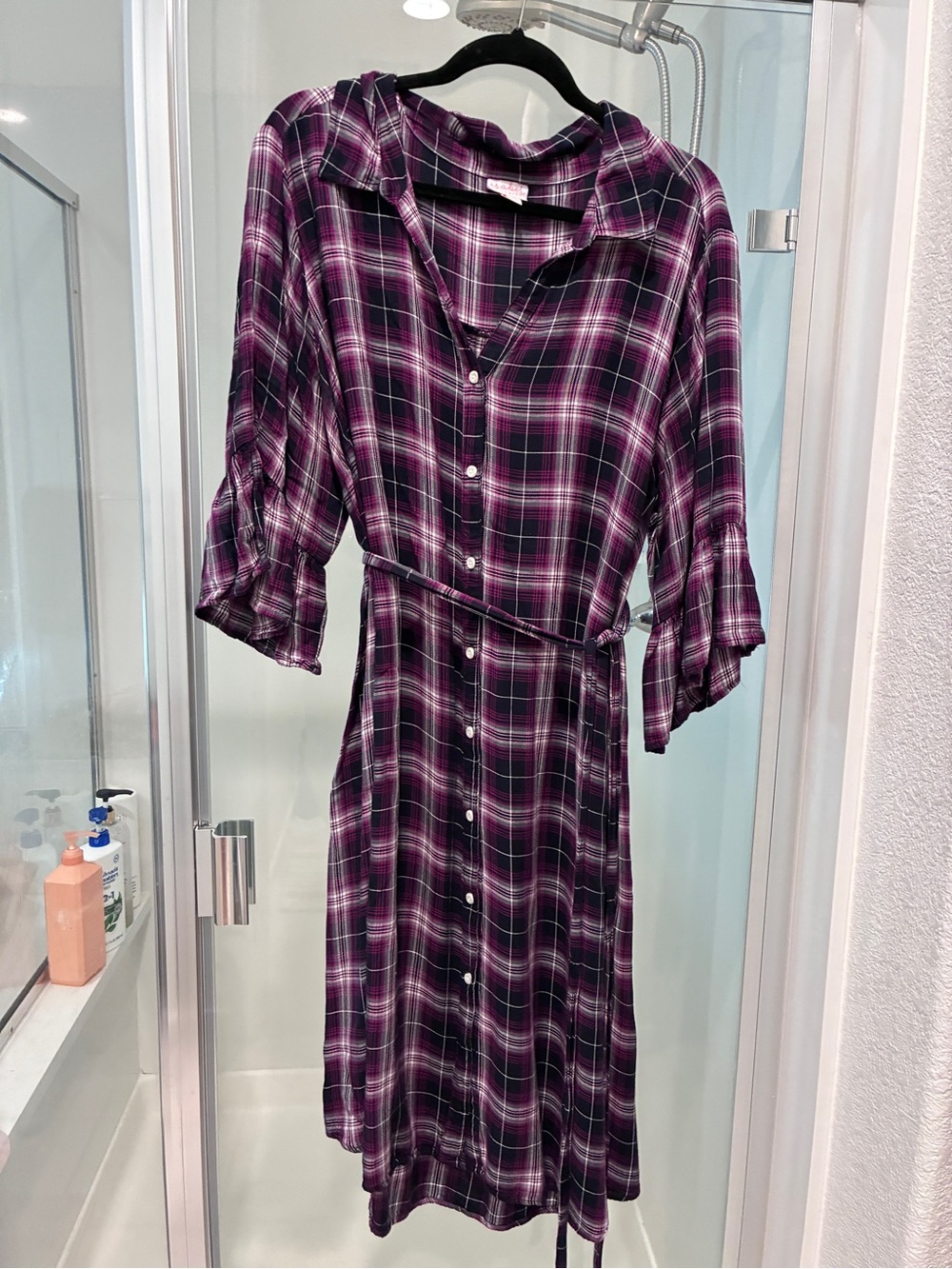Isabel Maternity by Ingrid & Isabel Purple Plaid Button-Front Midi Dress